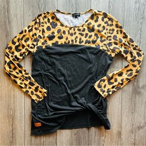 Simply Southern Women’s Long Sleeve Tie Front T-Shirt Cheetah Leopard Size Large